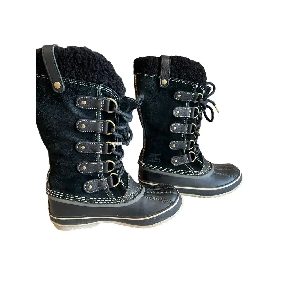 Sorel Joan of Arctic Shearling Snow Boots Black Suede Waterproof 6.5